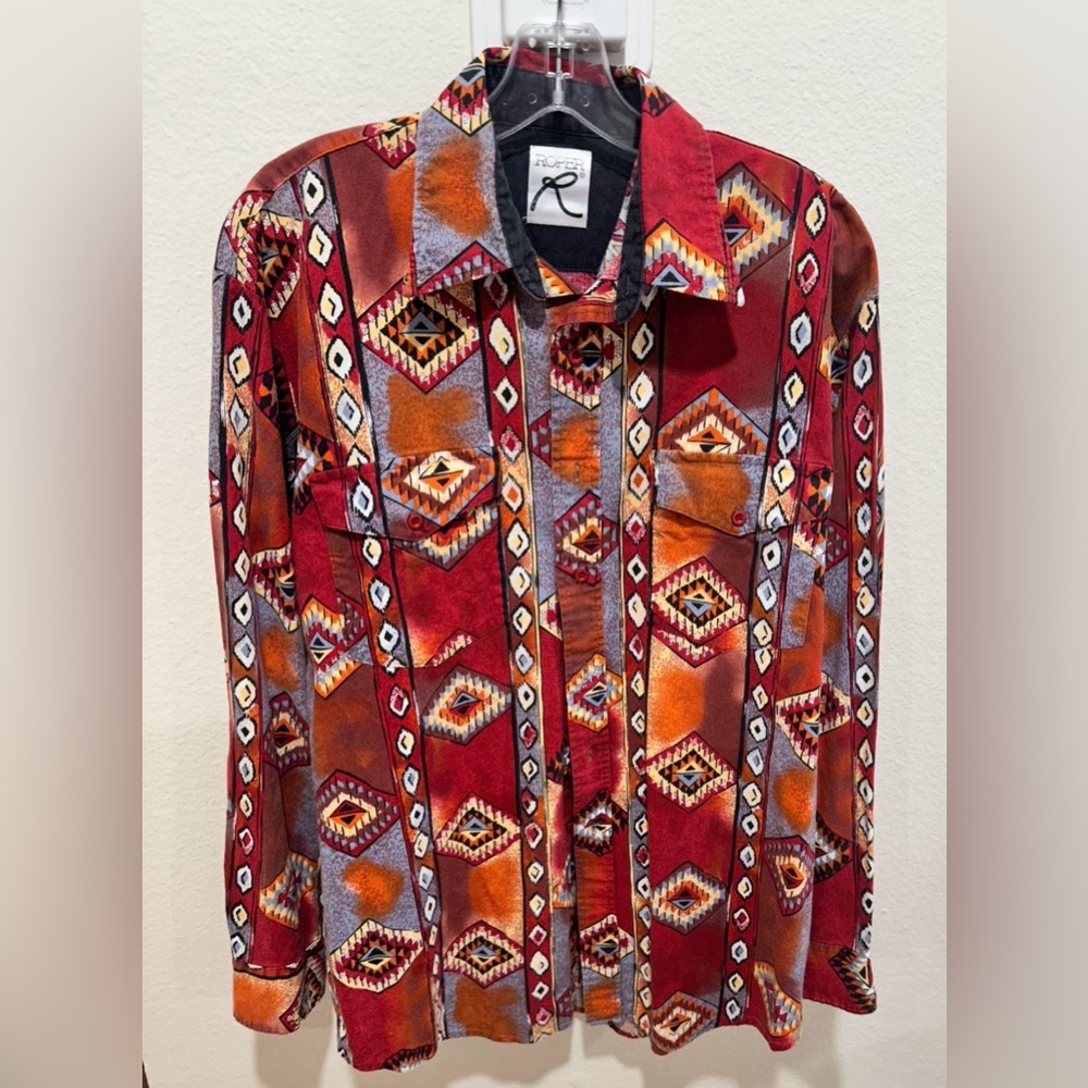 Vintage Roper Red and Orange Aztec western Shirt men’s size L/XL